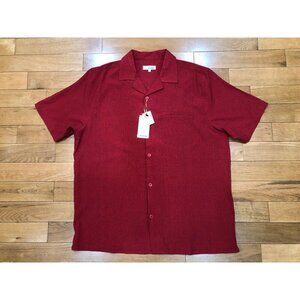 NWT Rizzo Camp Collar Short Sleeve Button Front Red Shirt Size XL